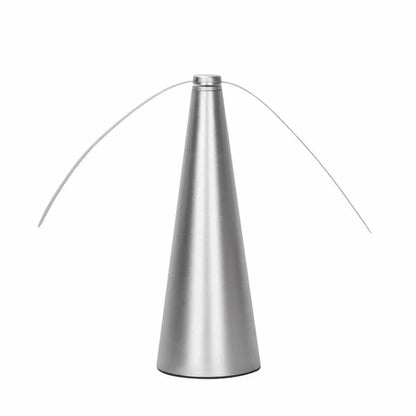 Silver vase with a conical shape on a white background