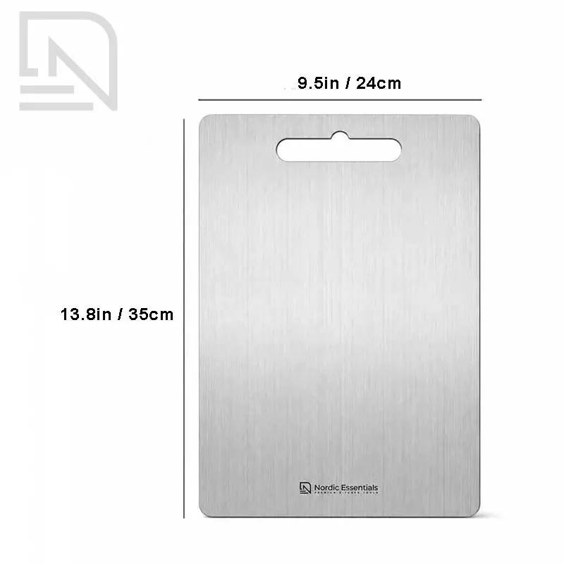 Premium Stainless Steel Chopping Board, double-sided, Nordic Essentials; knife-safe, anti-bacterial kitchen board
