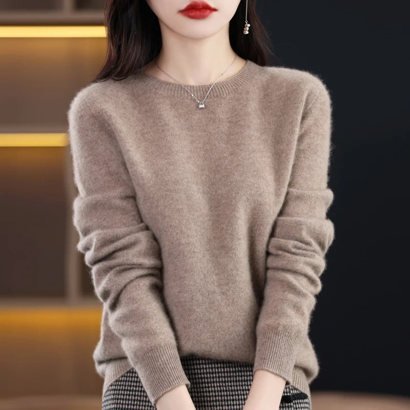 Dames Cashmere Trui met Ronde Hals - Geribbelde Pullover