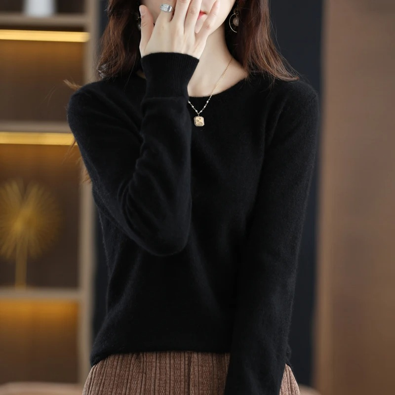 Dames Cashmere Trui met Ronde Hals - Geribbelde Pullover