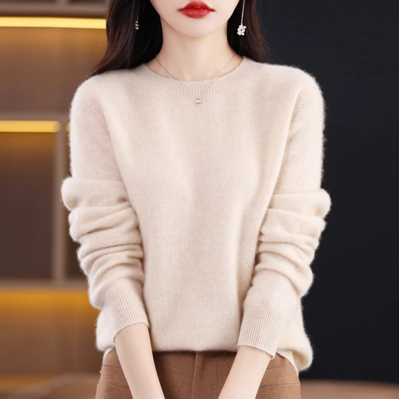 Dames Cashmere Trui met Ronde Hals - Geribbelde Pullover