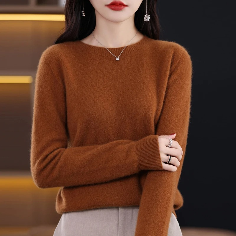 Dames Cashmere Trui met Ronde Hals - Geribbelde Pullover