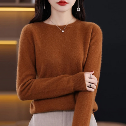 Dames Cashmere Trui met Ronde Hals - Geribbelde Pullover