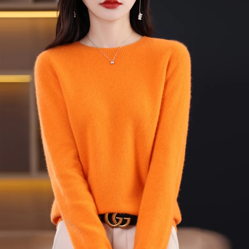 Dames Cashmere Trui met Ronde Hals - Geribbelde Pullover