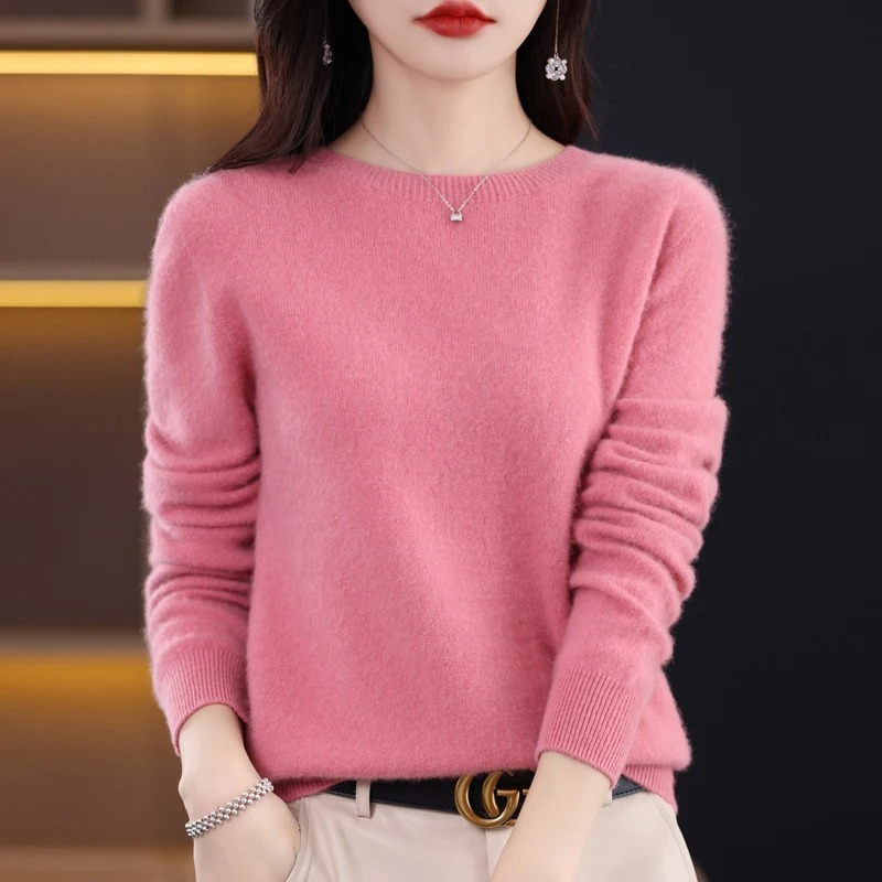 Dames Cashmere Trui met Ronde Hals - Geribbelde Pullover
