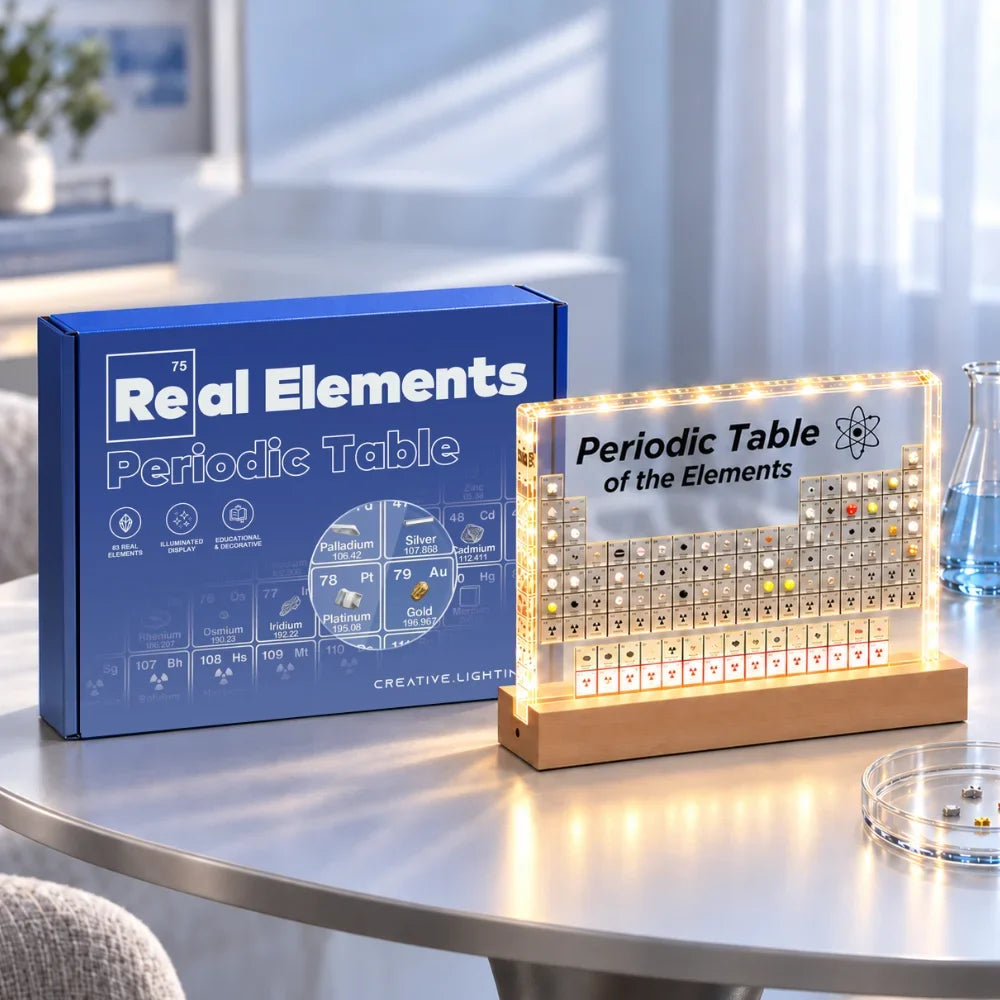 Periodiek Systeem Display met Echte Elementmonsters en LED-verlichting