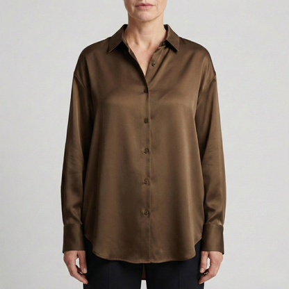 dames relaxed fit glanzende blouse in bruin