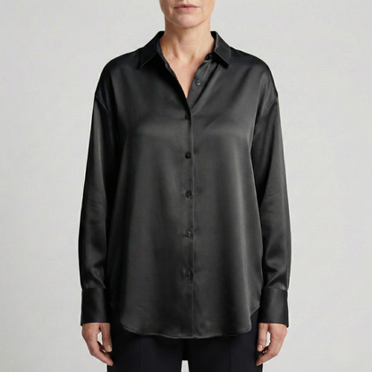 dames relaxed fit glanzende blouse in zwart