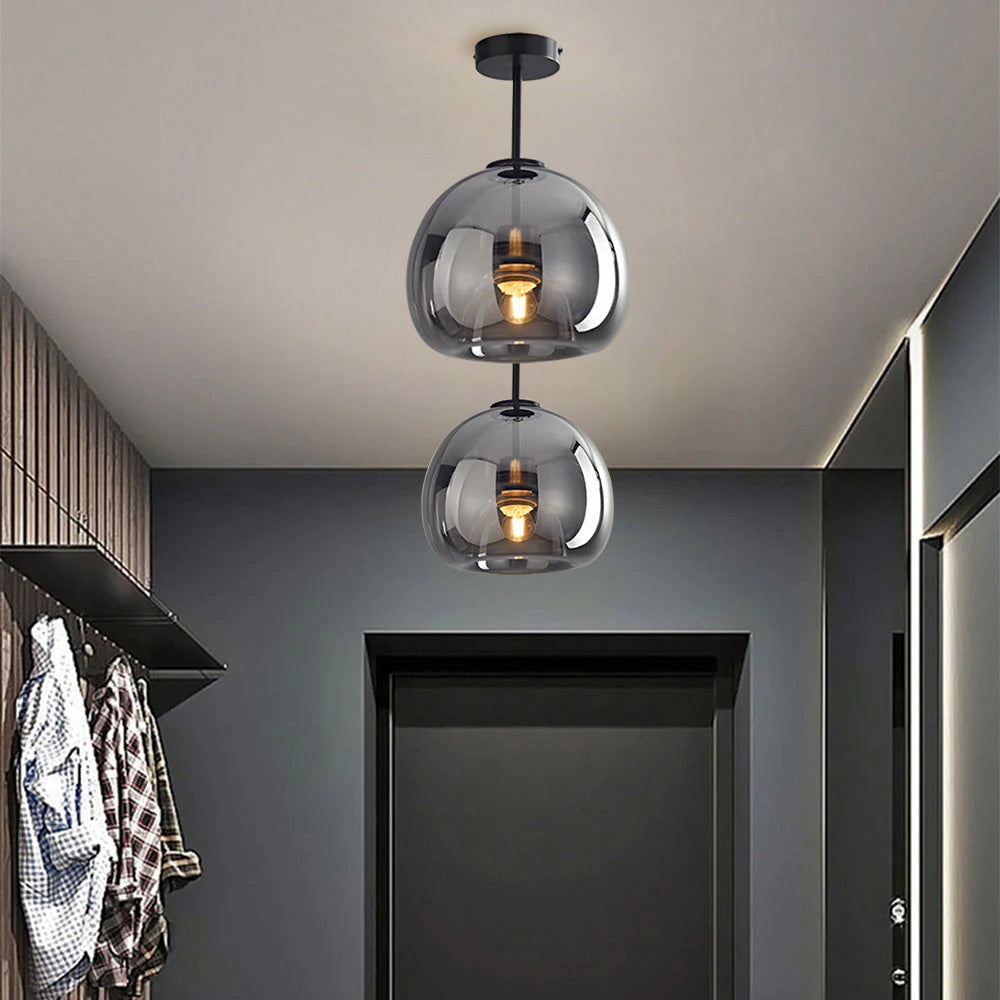 Noraya | Modern Copper Glass Ceiling Light with E27 Fitting for Hallway and Bedroom Lighting – Black