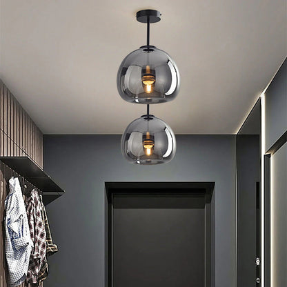 Noraya | Modern Copper Glass Ceiling Light with E27 Fitting for Hallway and Bedroom Lighting – Black