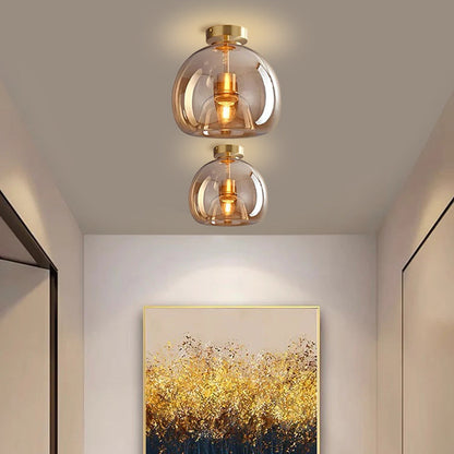 Noraya | Modern Copper Glass Ceiling Light with E27 Fitting for Hallway and Bedroom Lighting – Gold