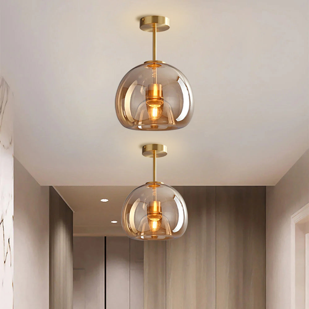 Noraya | Modern Copper Glass Ceiling Light with E27 Fitting for Hallway and Bedroom Lighting – Gold