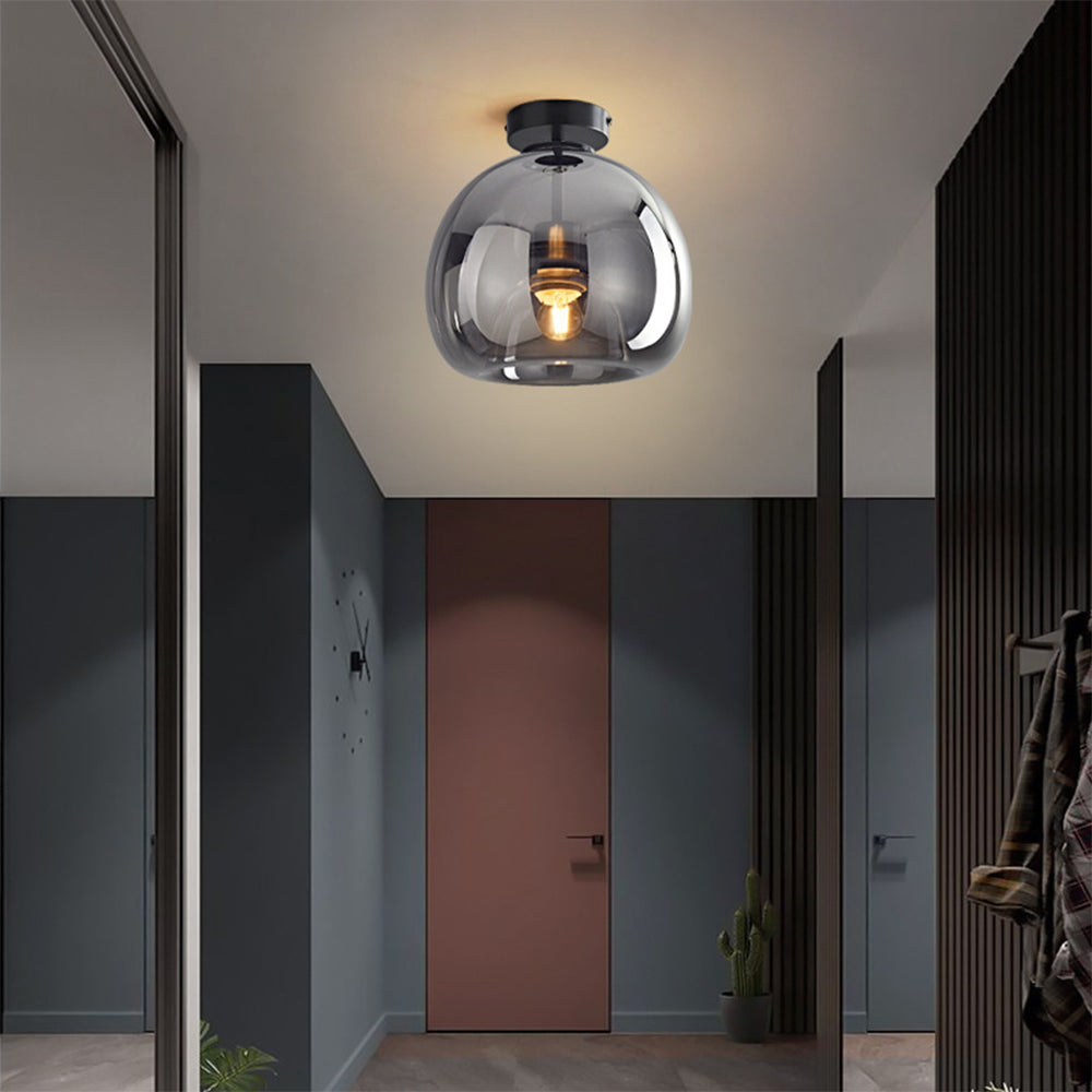 Noraya | Modern Copper Glass Ceiling Light with E27 Fitting for Hallway and Bedroom Lighting – Black