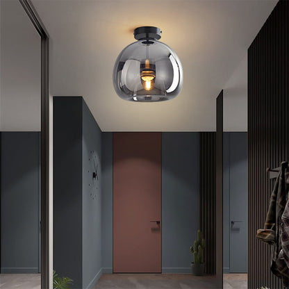 Noraya | Modern Copper Glass Ceiling Light with E27 Fitting for Hallway and Bedroom Lighting – Black