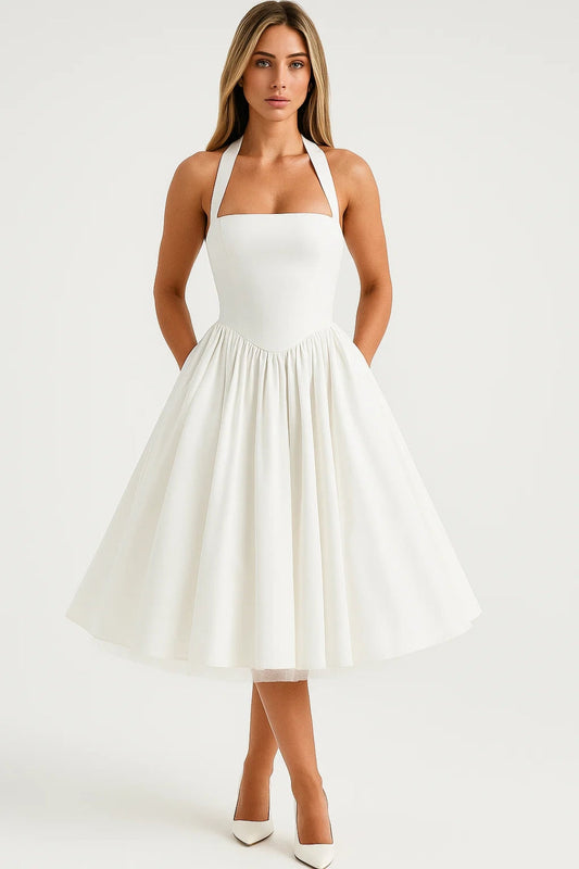 Dames Midi Jurk Halter Blote Rug - Bruiloft Gast Jurk