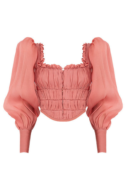 Helvienne - Rouge Organza Korset met Luxe Ruches