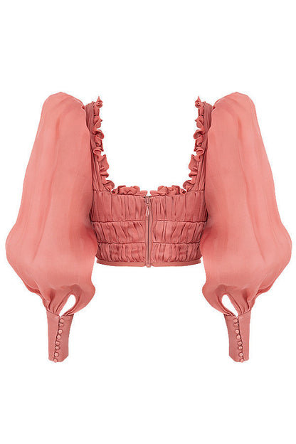 Helvienne - Rouge Organza Korset met Luxe Ruches