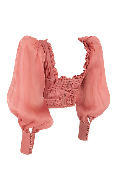 Helvienne - Rouge Organza Korset met Luxe Ruches