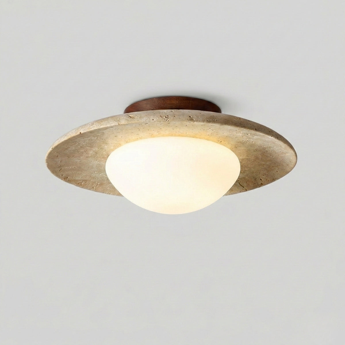 round modern minimalist travertine ceiling light in beige