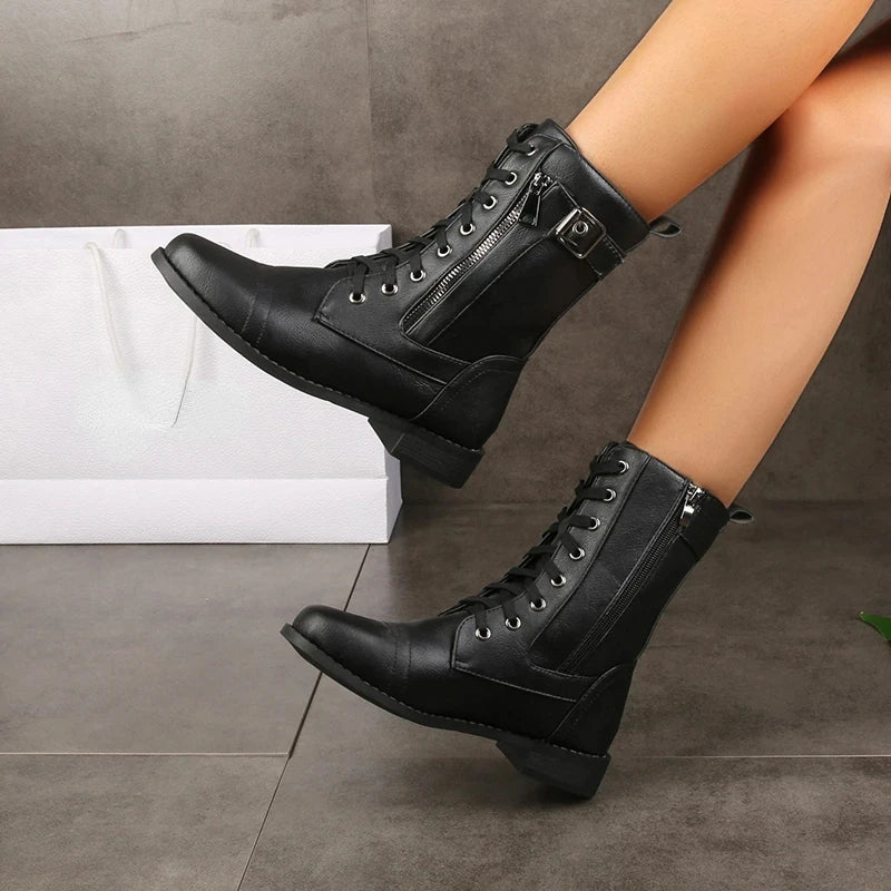 Dames Veterlaarzen Mid-Calf met Leren Upper