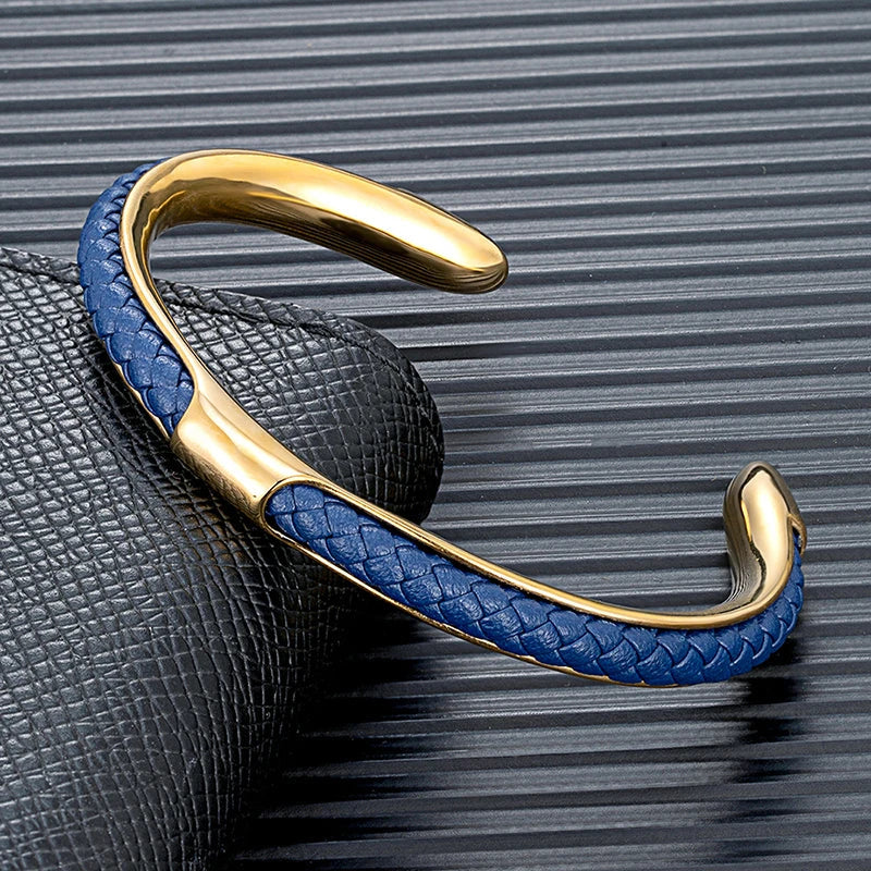 Heren Armband Leer en Roestvrij Staal – Gevlochten Manchet