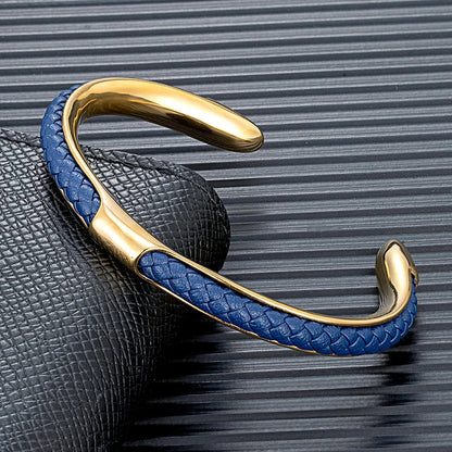 Heren Armband Leer en Roestvrij Staal – Gevlochten Manchet