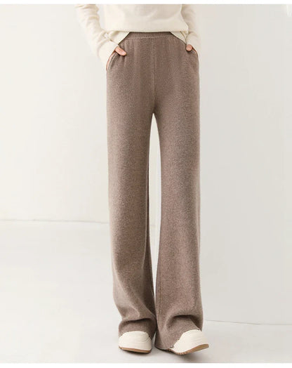 Dames Broek Merinowol Hoge Taille Wide-Leg
