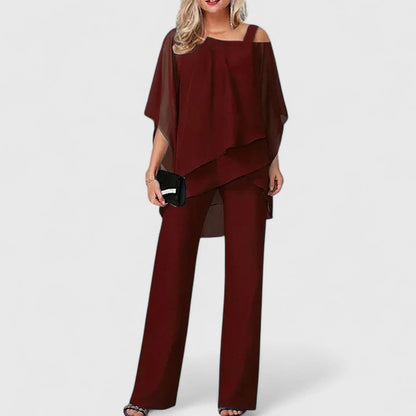 Wisteria | Women's Elegant Two-Piece Chiffon Overlay Pant Suit