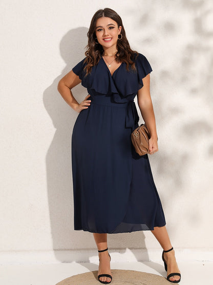 Elora - Wikkeljurk met Korte Mouwen en V-hals (Plus Size)