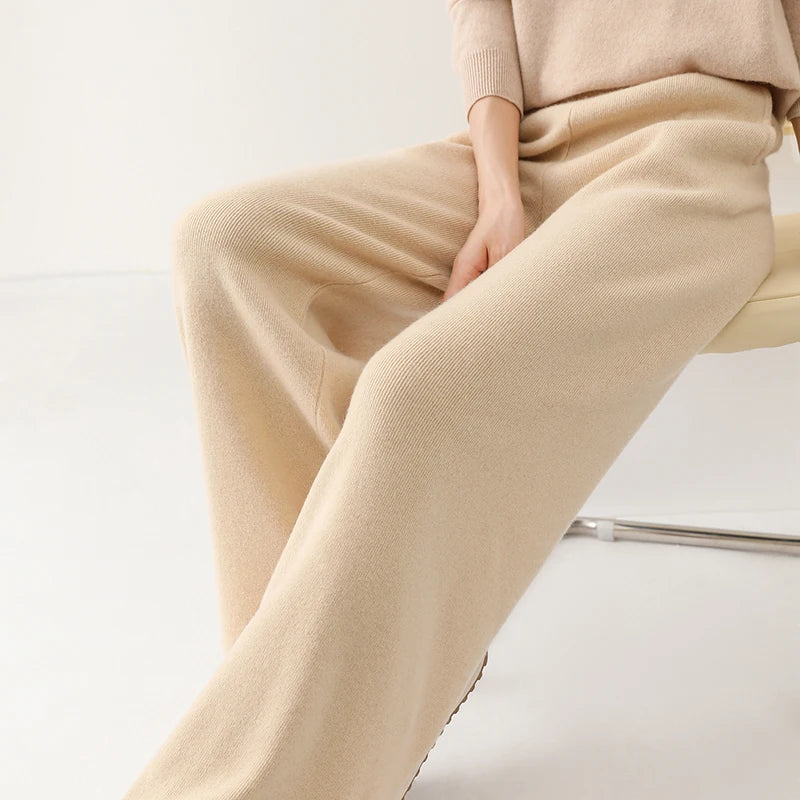 Dames Broek Merinowol Hoge Taille Wide-Leg