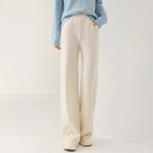 Dames Broek Merinowol Hoge Taille Wide-Leg