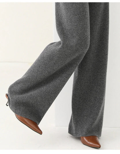 Dames Broek Merinowol Hoge Taille Wide-Leg
