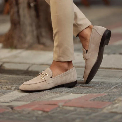 Heren Loafer Suède - Instapschoen met Goudkleurig Accent