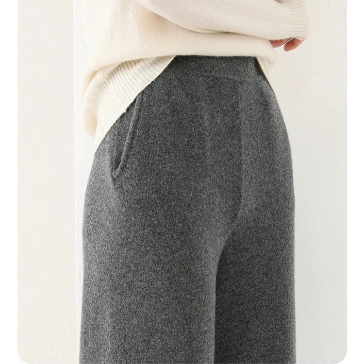 Dames Broek Merinowol Hoge Taille Wide-Leg
