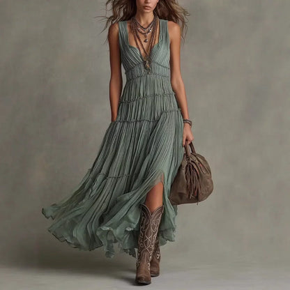 Seraphel | Women's Tiered Boho V-Neck Maxi Dress