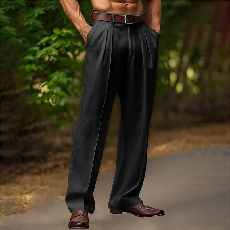 Heren Pantalon met Hoge Taille en Plooien – Zakken aan de Zijkant