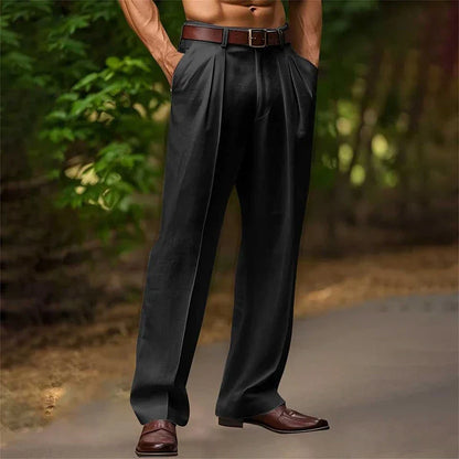 Heren Pantalon met Hoge Taille en Plooien – Zakken aan de Zijkant
