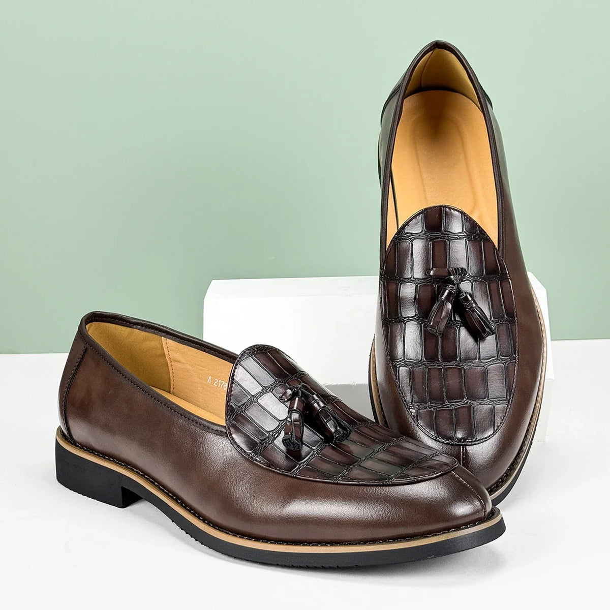 Heren Loafers met Kwastjes - Leren Instappers Croc-Print