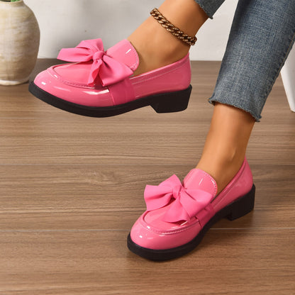 Dames Loafers Glanzend Leer met Strikdetail - Platform Instappers