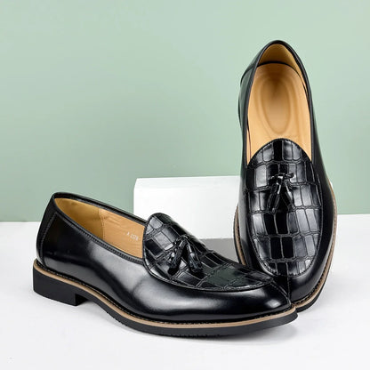 Heren Loafers met Kwastjes - Leren Instappers Croc-Print