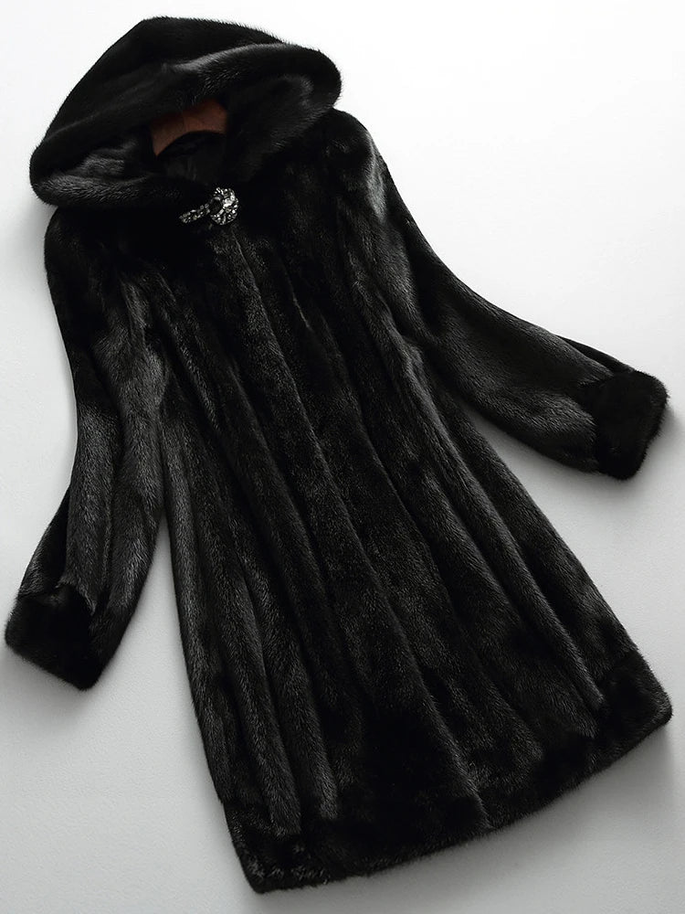 Dames Faux Fur Jas met Capuchon - Lange Pluche Winterjas
