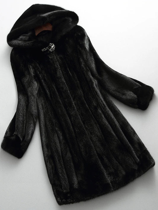 Dames Faux Fur Jas met Capuchon - Lange Pluche Winterjas