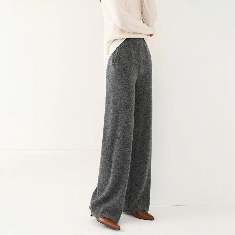 Dames Broek Merinowol Hoge Taille Wide-Leg