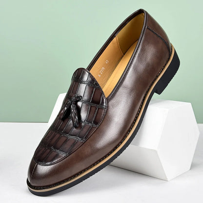 Heren Loafers met Kwastjes - Leren Instappers Croc-Print
