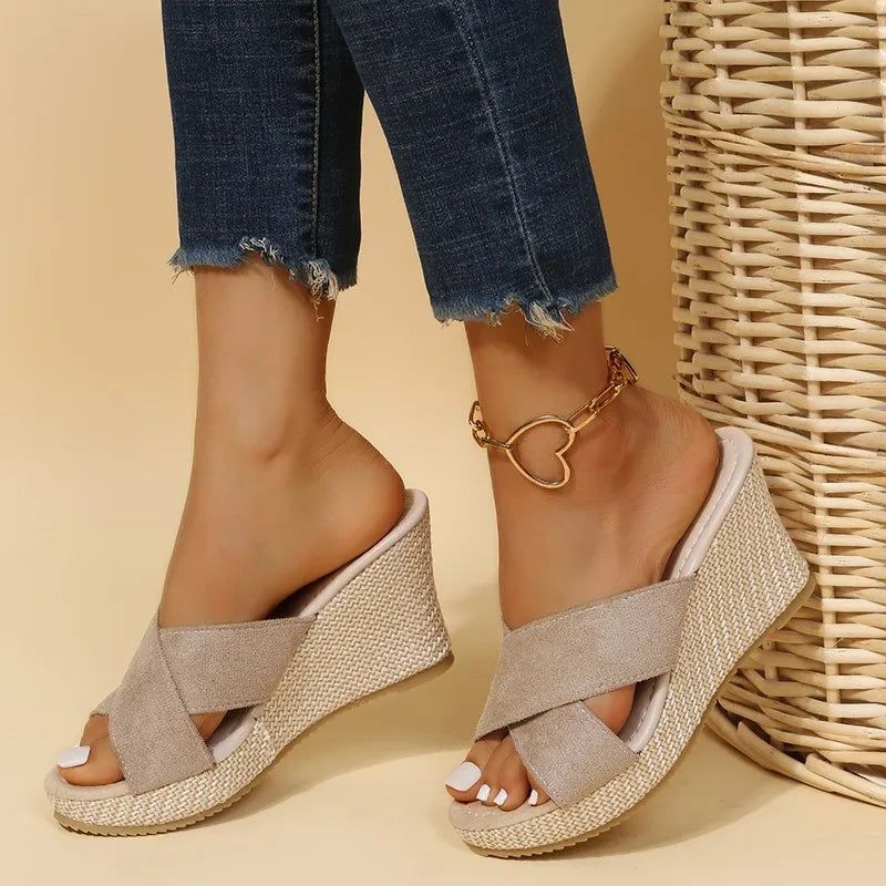 Dames Espadrille Sleehak Sandalen met Kruisbandjes