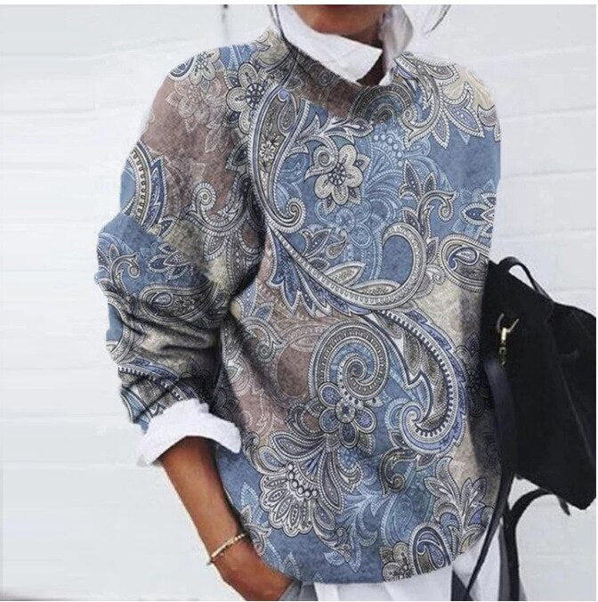 Dames Trui met Bloemenprint – Gebreide Pullover Fantasieprint