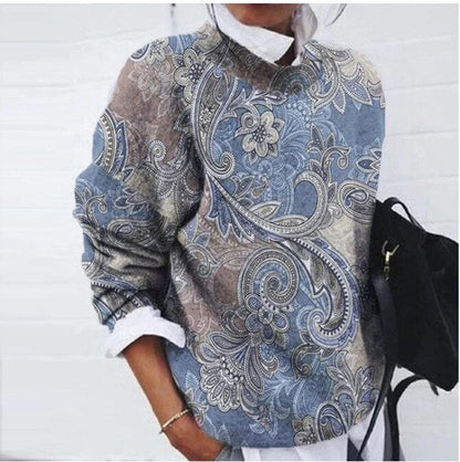 Dames Trui met Bloemenprint – Gebreide Pullover Fantasieprint