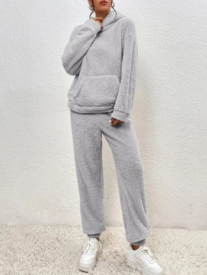 Dames Teddy Fleece Huispak met Capuchon – 2-delige Loungewear Set voor Winter en Herfst