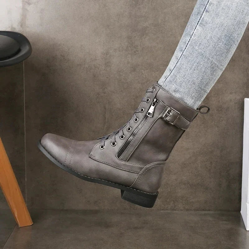 Dames Veterlaarzen Mid-Calf met Leren Upper