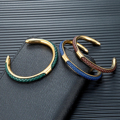 Heren Armband Leer en Roestvrij Staal – Gevlochten Manchet